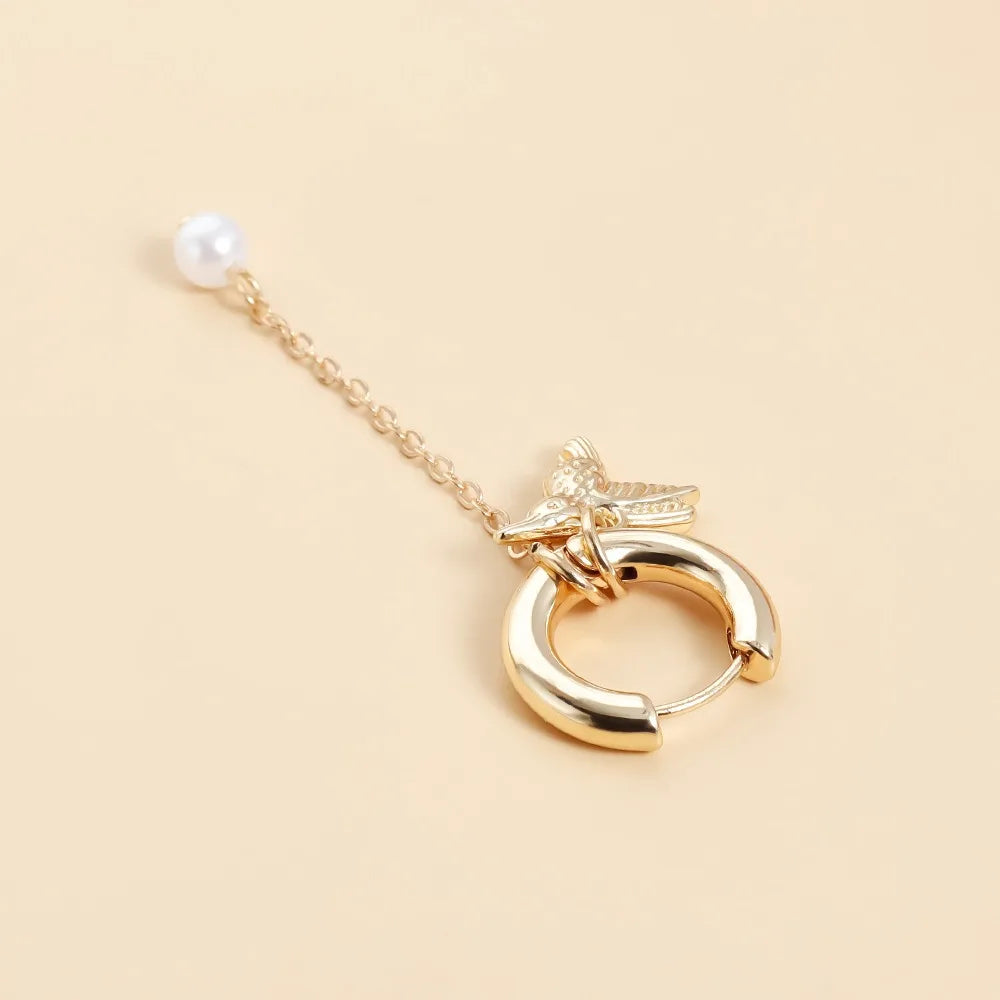 Retro Trendy Geometric Stereo Pink Heart-shaped Bird Pearl Tassel Asymmetrical Dangle Earrings for Women Jewelry Accessory Gifts