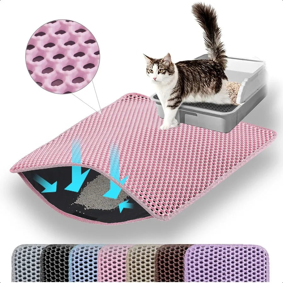 Cat Litter Mat 24x18 Inches Large Double Layer Honeycomb Cat Litter Trapping Mat Non Slip Waterproof Urine Proof Cat Litter Box