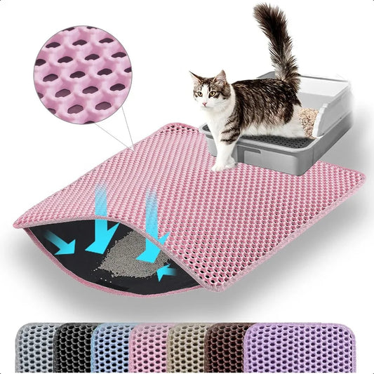 Cat Litter Mat 24x18 Inches Large Double Layer Honeycomb Cat Litter Trapping Mat Non Slip Waterproof Urine Proof Cat Litter Box