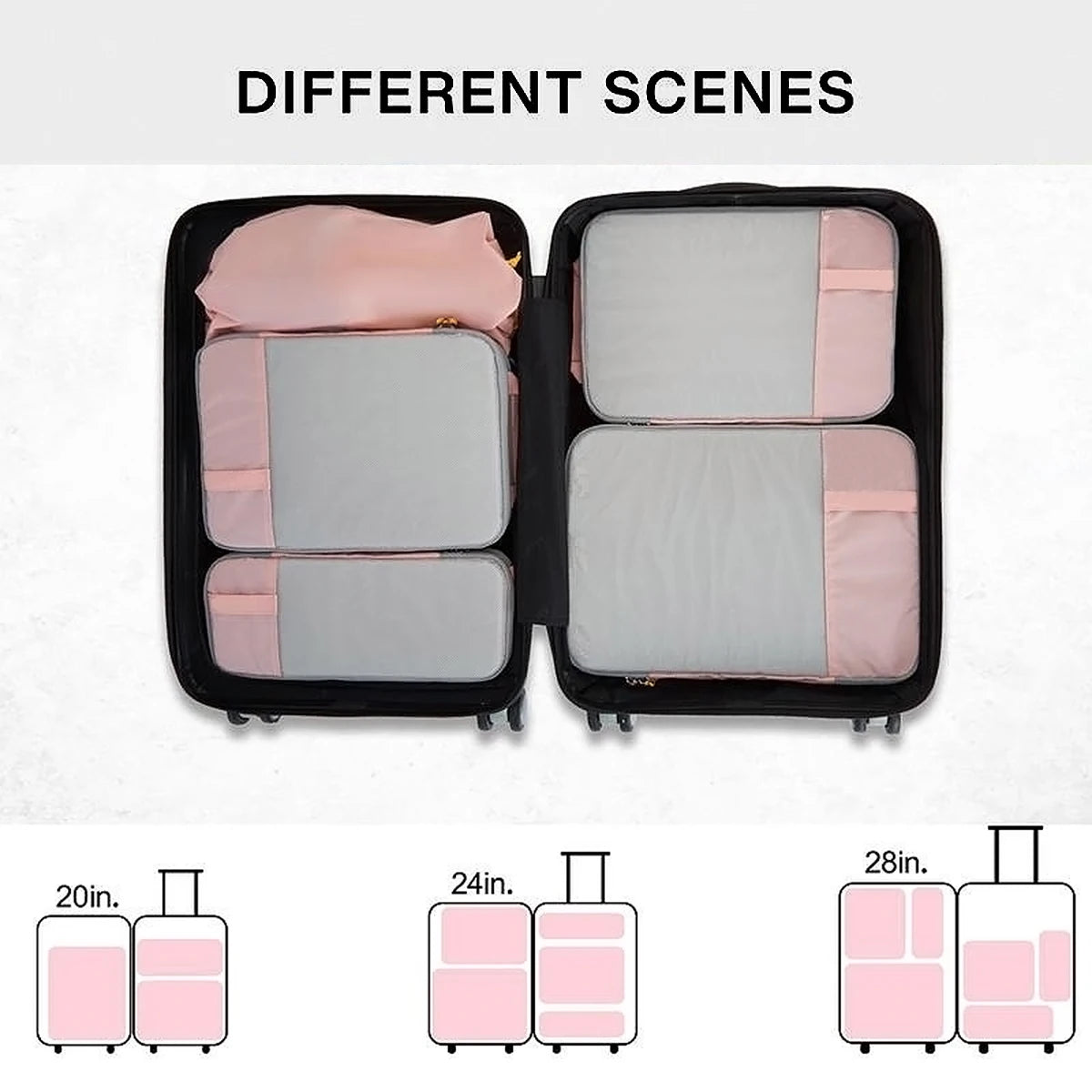 6 Piece Luggage Compression Packing Travel Organizer Bags for Travel Essentials Expandable Luggage Organizer Bags Pack Light As