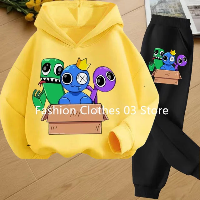 2025 Chic and Cozy Rainbow Friends Long Sleeve Sweatsuits Offer Soft Smooth Fabric Kids Spring Autumn Long Sleeve Hoodie Set