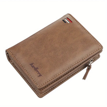 Men's PU Leather Short Wallet Zipper Coin Pocket Big Capacity Card Holder