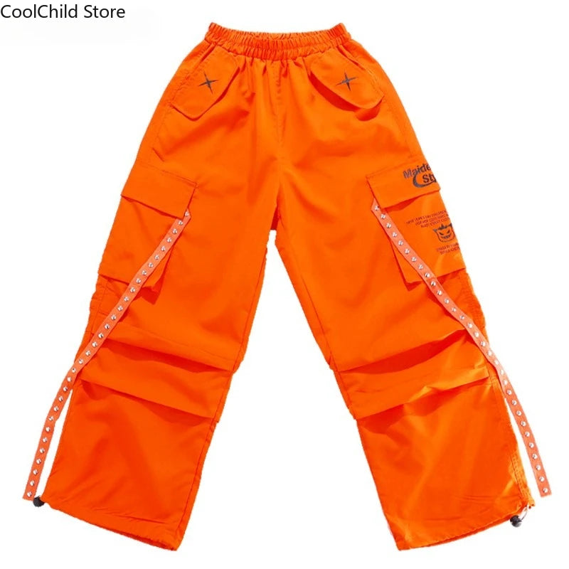 Boys Hip Hop Cool Sweatshirt Vest Street Dance Cargo Pants Girls K-pop Jazz Costumes Children Teens Clothes Sets Kids Streetwear