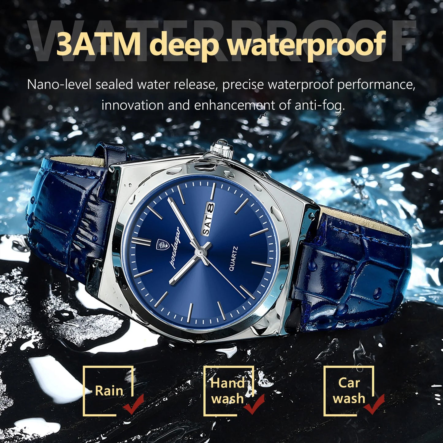 POEDAGAR Men's Luxury Quartz Watch Waterproof Luminous Date Week Outdoor