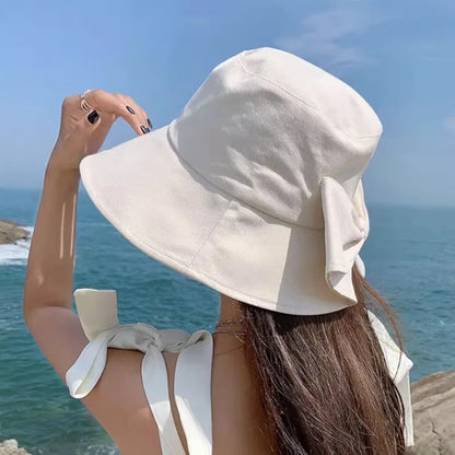 Ladies' Cap Bow Fashionable Cute Sweet Kawaii Bucket Hats Summer Vacation Travel Big Brim Sunshade Sun Protection Hats For Woman