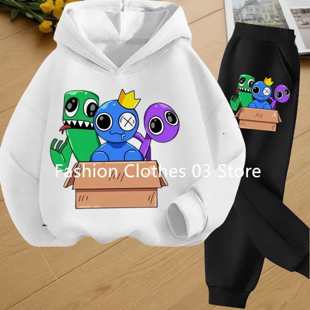 2025 Chic and Cozy Rainbow Friends Long Sleeve Sweatsuits Offer Soft Smooth Fabric Kids Spring Autumn Long Sleeve Hoodie Set