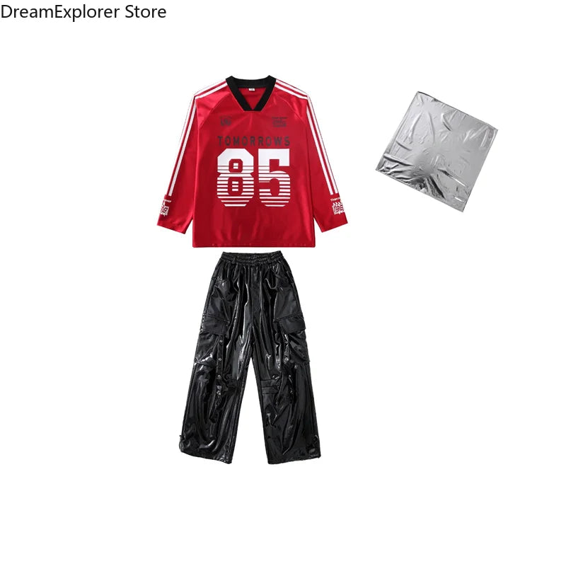 Boys Hip Hop Cool Shiny Sweatshirt Street Dance Cargo Pants Girls K-pop Clothes Sets Kids Streetwear Children Teenage Costumes