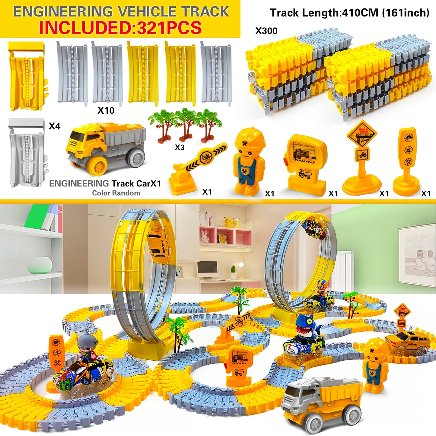 Children Electric Magical Flexible Track Toy Car Engineering Car Kids Educational Toys Train Toys for Children Birthday Gift