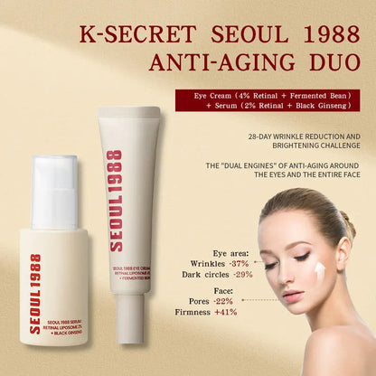 Korean SEOUL 1988 Skin Care Set - Retinol Eye Cream, Ginseng Niacinamide Serum, Cleanser, Lightens Fine Lines Dark Circle