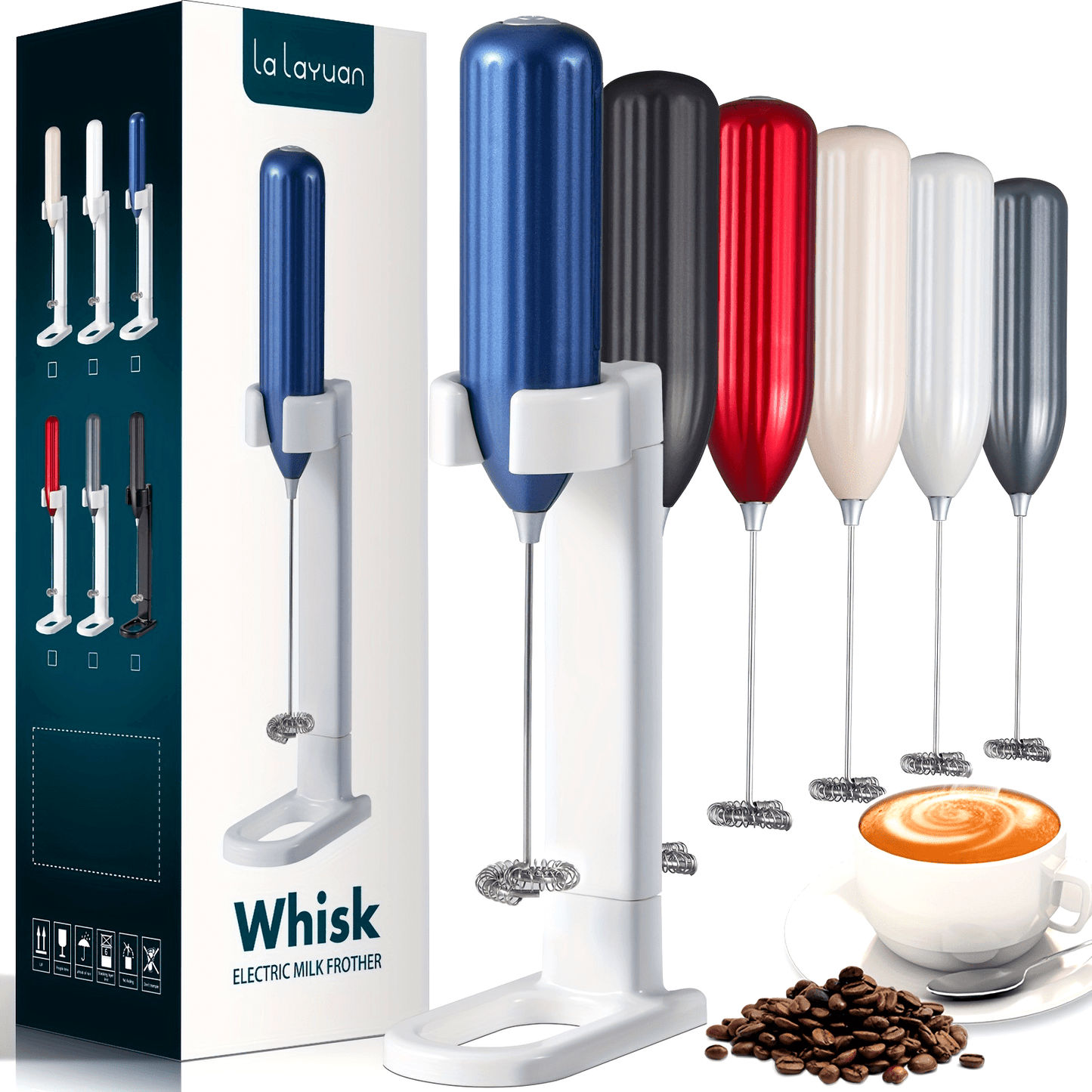 1pc, Lalayuan Powerful Electric Milk Frother, Mini Milk Foamer, Battery Operated (Not Included) Stainless Steel Drink Mixer, Handheld Electric Whisk For Coffee, Latte, Cappuccino, Chocolate, Matcha