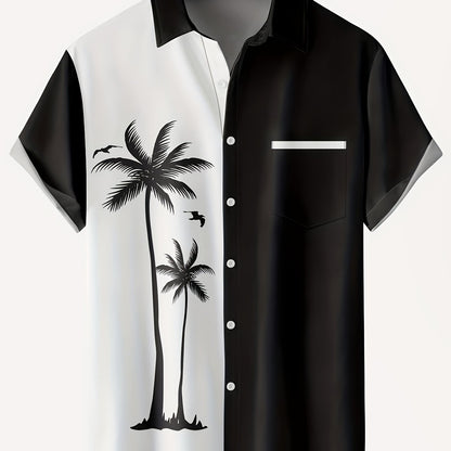 Plus Size Men's Hawaiian Shirt – Vivid Coconut Tree Print, Ultra-Loose Fit, Ideal for Big & Tall Gentlemen