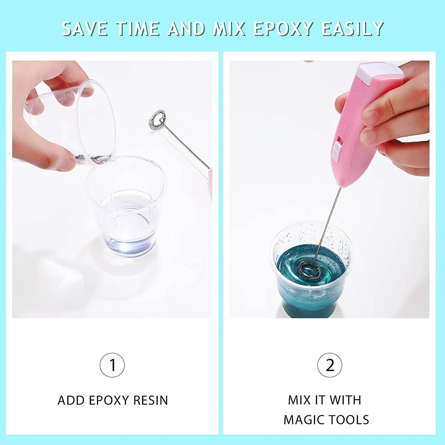 Electric Epoxy Mixer - Handheld Battery Operated Stirrer with Stainless Steel Blade for DIY Crafts, Tumbler, Glitter Cup Making, and Art Projects - Easy to Use, Efficient, and Time-Saving