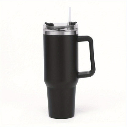 1pc Vacuum-Insulated Stainless Steel Tumbler with Straw - Thermocooler Technology & Handle - Perfect for Hot/Cold Beverages - Durable Double-Wall Insulated Water Cup for All-Day Temperature Retention