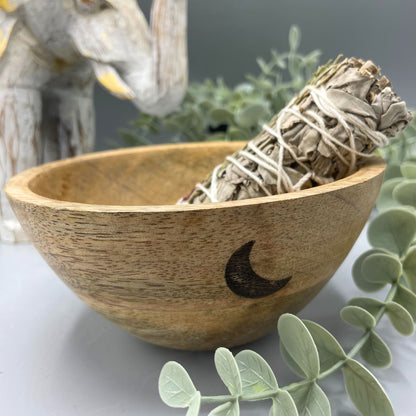 Wooden Smudge and Ritual Offerings Bowl - Three Moons - 14x7cm