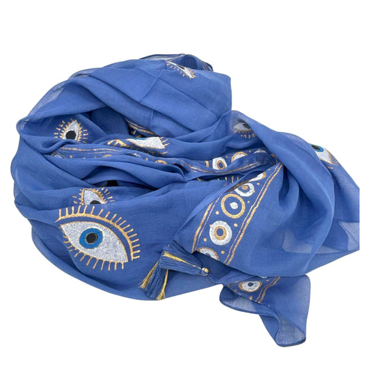Nomad Sari On the Med Collection - Pario - Rich Blue & Gold Hand Painted Evil Eye Design