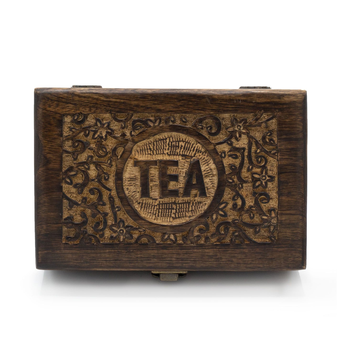 Mango Carved Tea Box - ( 6 compartments) 23x15x9.5cm