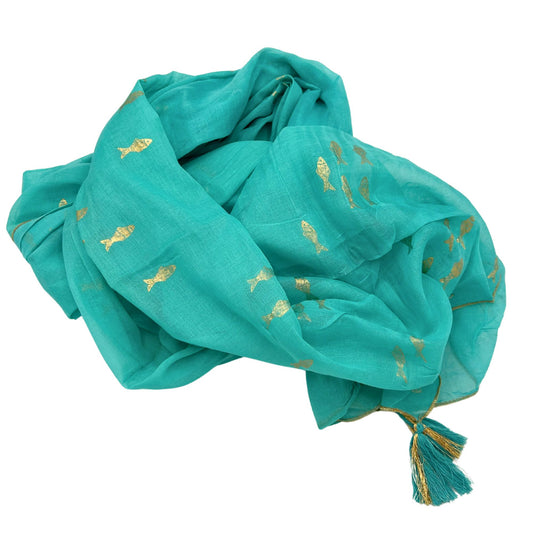 Nomad Sari On the Med Collection - Pario - Turquoise & Gold Fish Design