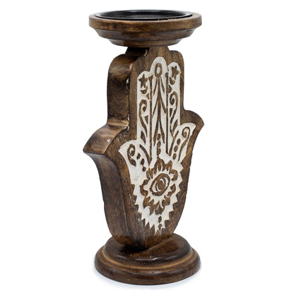 Mango Wood Candle Stand - Hamsa - Large 25x18cm
