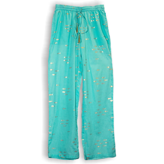 (LXL) Nomad Sari On the Med Collection - Lounge Pants - Turquoise & Gold Fish Design