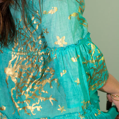 (ML) Nomad Sari On the Med Collection - Dress - Turquoise & Gold Coral Design