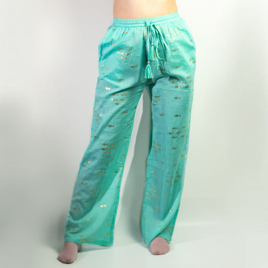 (ML) Nomad Sari On the Med Collection - Lounge Pants - Turquoise & Gold Fish Design