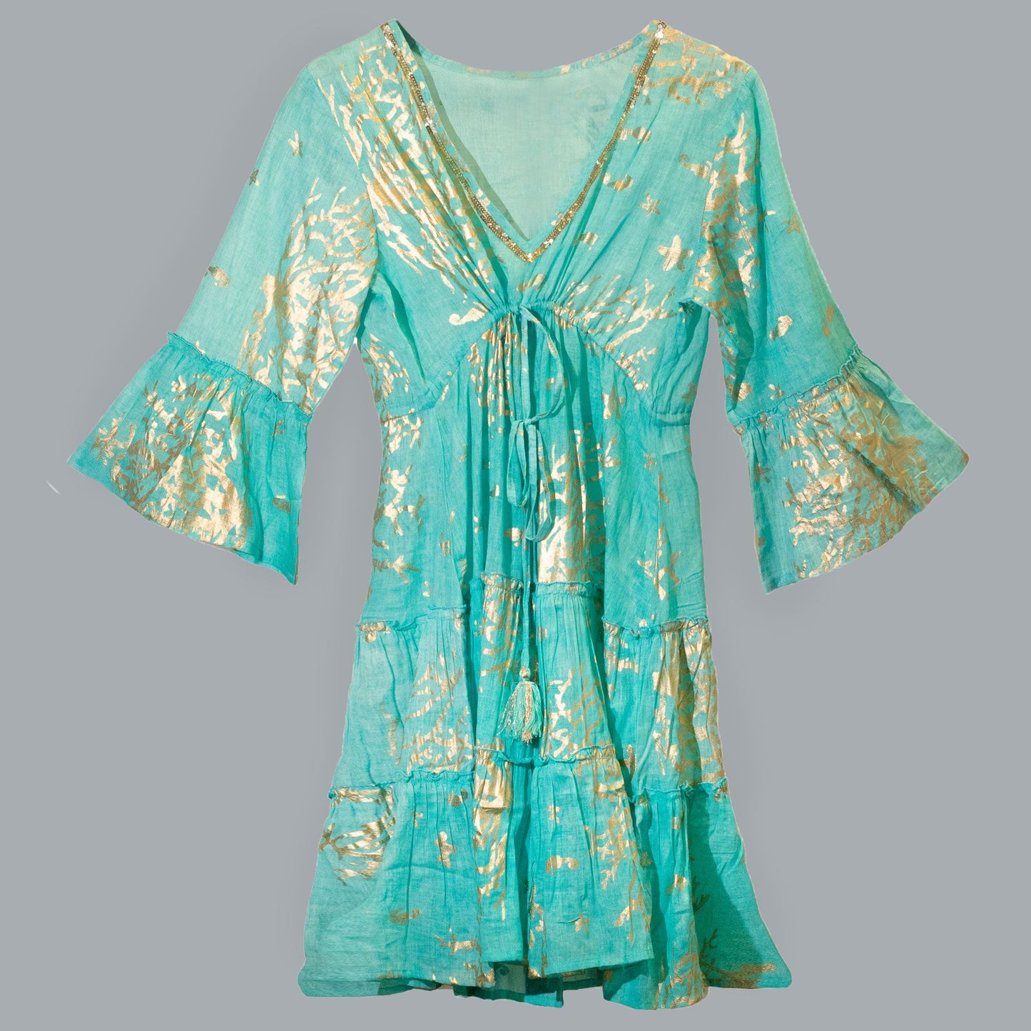 (ML) Nomad Sari On the Med Collection - Dress - Turquoise & Gold Coral Design