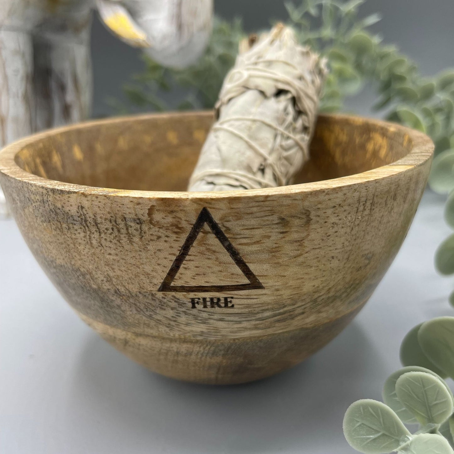 Wooden Smudge and Ritual Offerings Bowl - Four Elements - 12x7cm