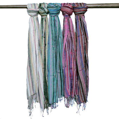 Indian Boho Scarves - 50x180cm - Random Colours With Gold Thread