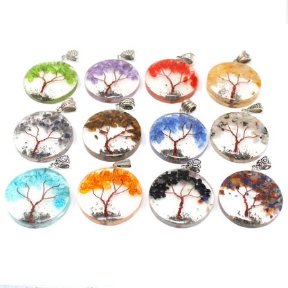 Orgonite Power Pendant - Round Amethyst Tree