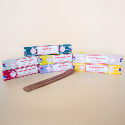Satya Incense Sticks Starter Pack Set (7 scents + Mango Wood Incense Holder)