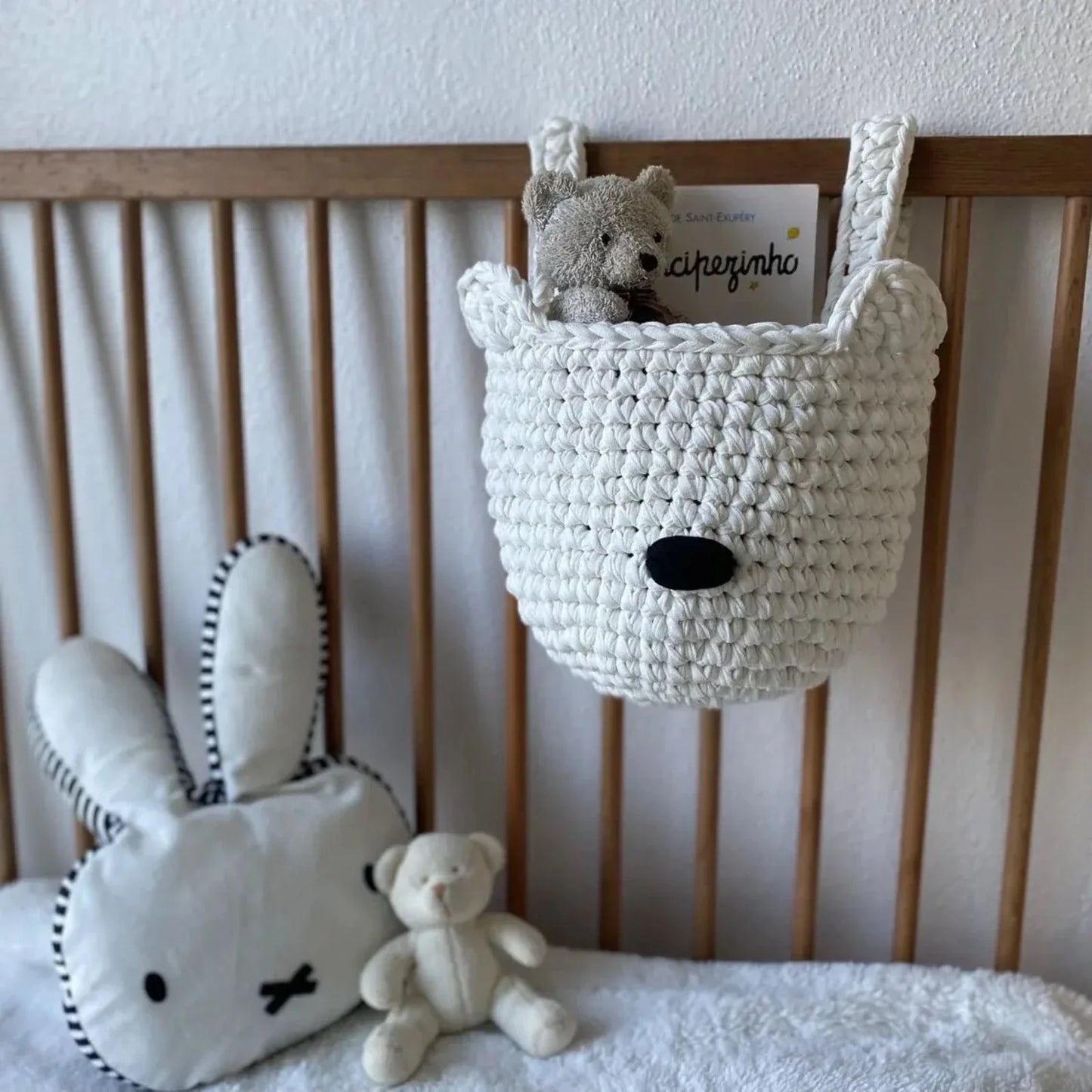 Bear Baskets | Pearl White | Hanging Storage for Cribs