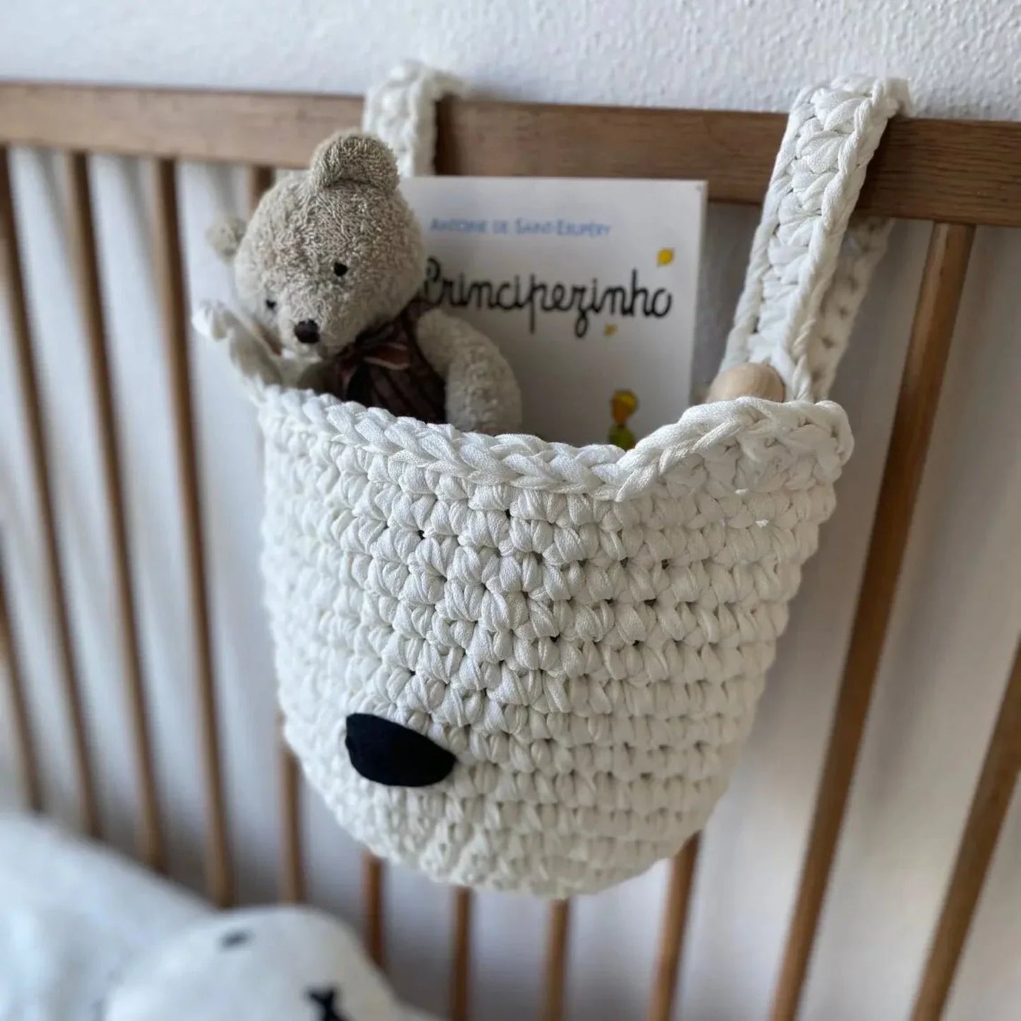 Bear Baskets | Pearl White | Hanging Storage for Cribs