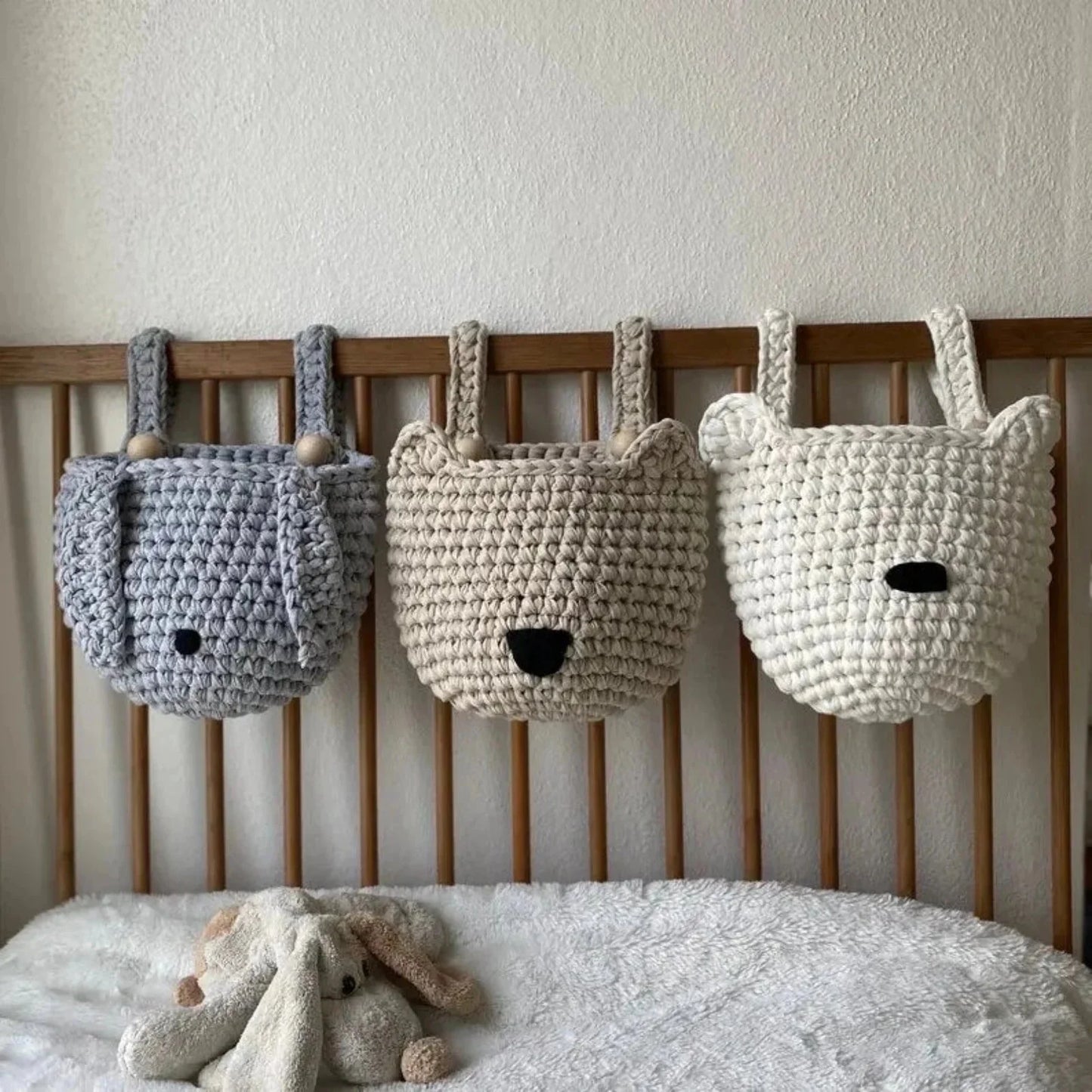 Bear Baskets | Pearl White | Hanging Storage for Cribs