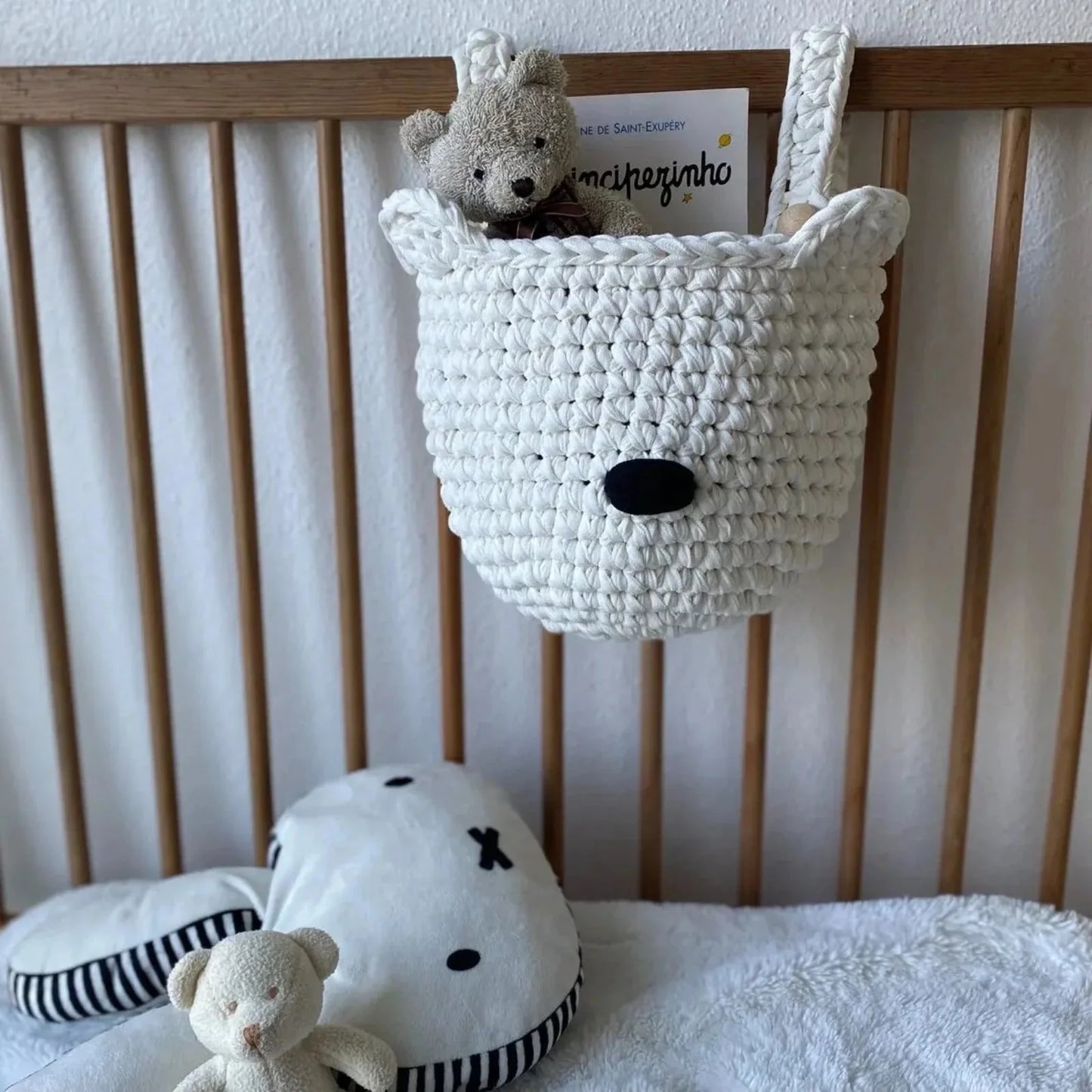 Bear Baskets | Pearl White | Hanging Storage for Cribs