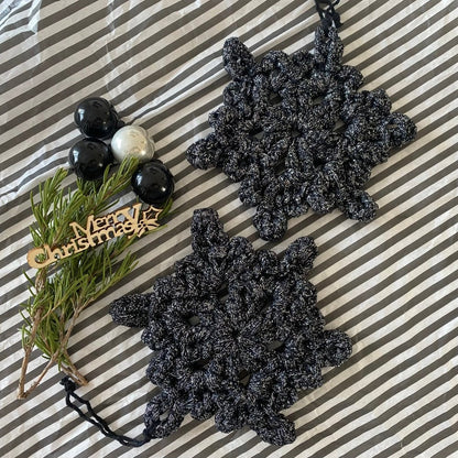 Black Sparkly Snowflake Christmas Ornament Set