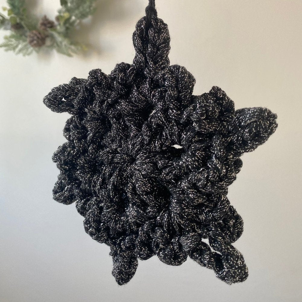 Black Sparkly Snowflake Christmas Ornament Set