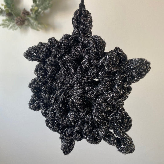 Black Sparkly Snowflake Christmas Ornament Set