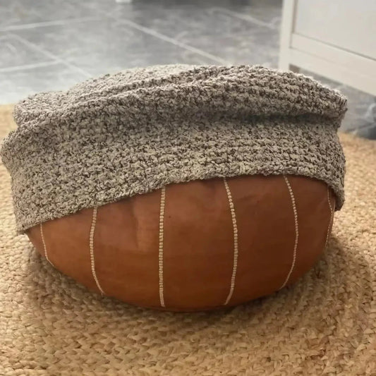 Boucle Ottoman Slipcovers | Round Pouffe Stool Cover