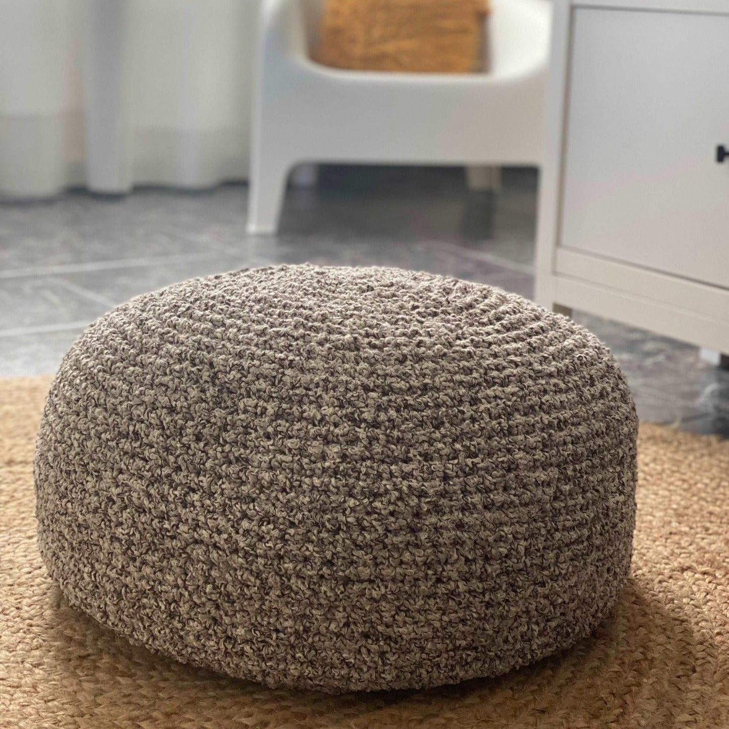 Boucle Pouf Ottoman | Beige and Brown