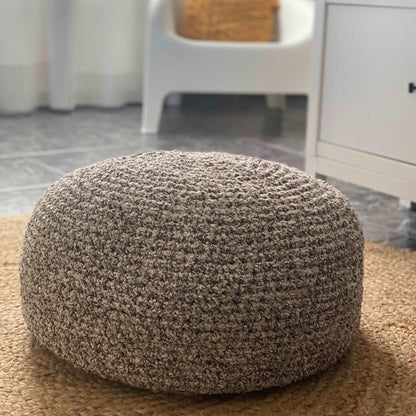 Boucle Pouf Ottoman | Beige and Brown