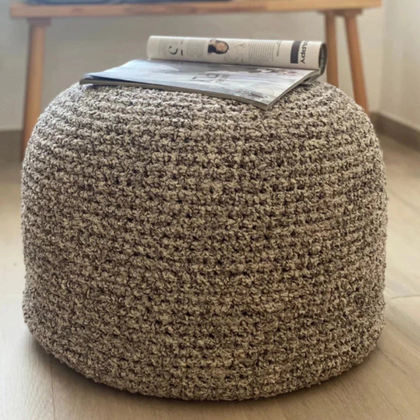 Boucle Pouf Ottoman | Beige and Brown