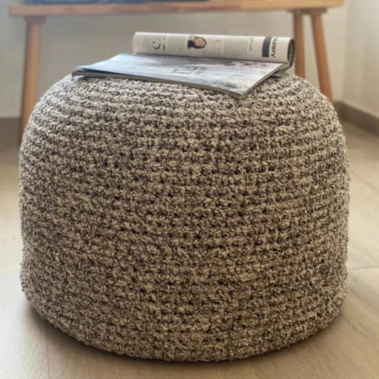 Boucle Pouf Ottoman | Beige and Brown