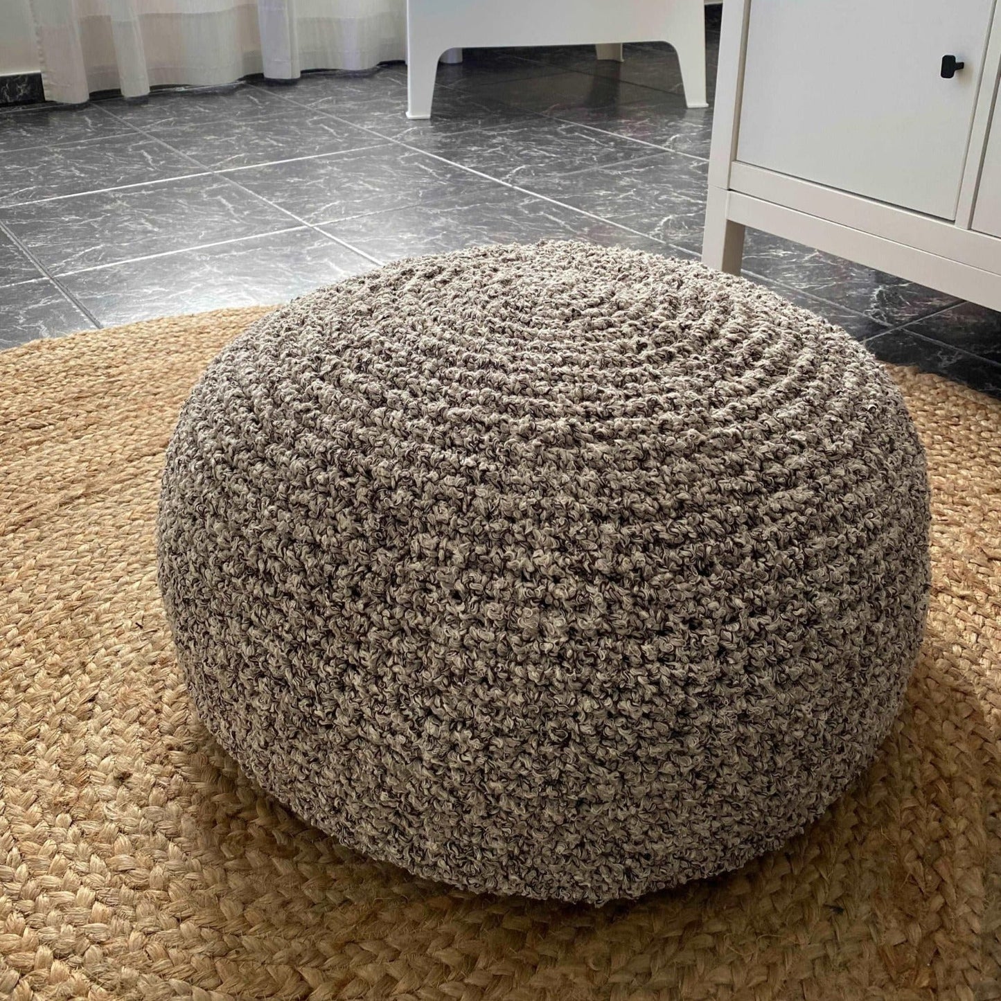 Boucle Pouf Ottoman | Beige and Brown