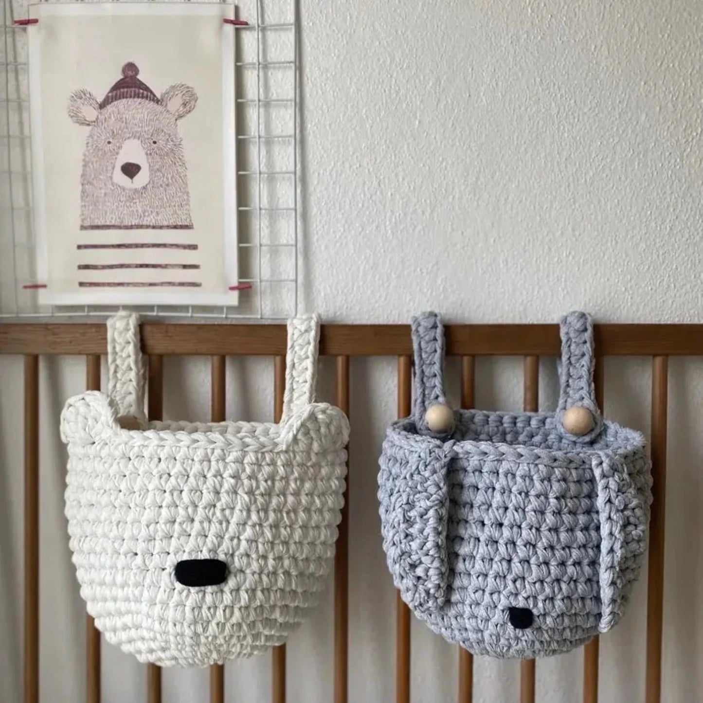 Bunny Baskets | Light Gray Hanging Storage for Cribs