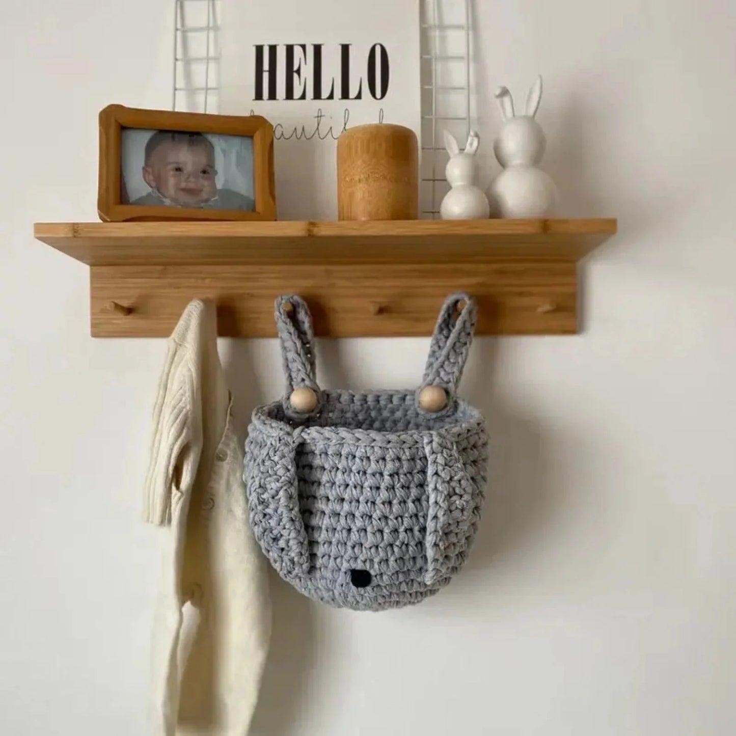 Bunny Baskets | Light Gray Hanging Storage for Cribs