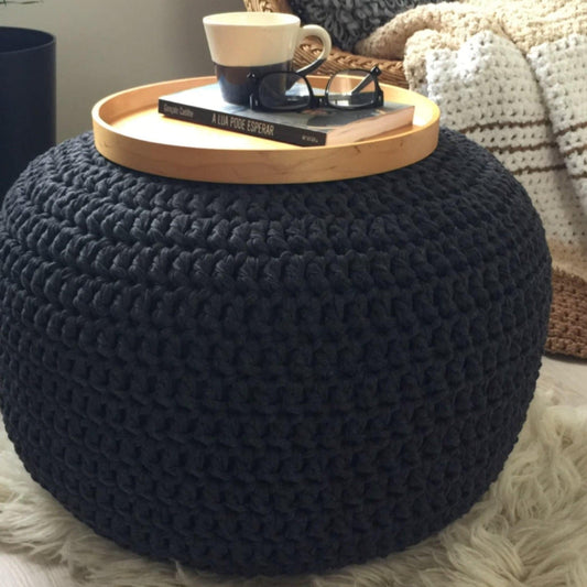 Crochet Pouffe Ottoman - Charcoal