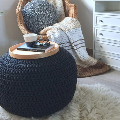 Crochet Pouffe Ottoman - Charcoal
