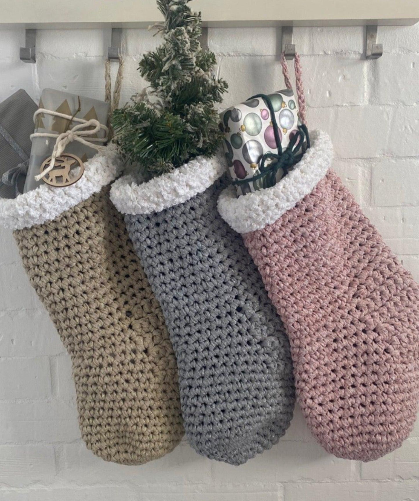 Chunky Knit Christmas Stocking - Silver Sparkly Christmas Decor
