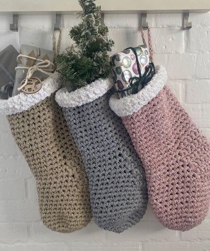 Chunky Knit Christmas Stocking - Silver Sparkly Christmas Decor