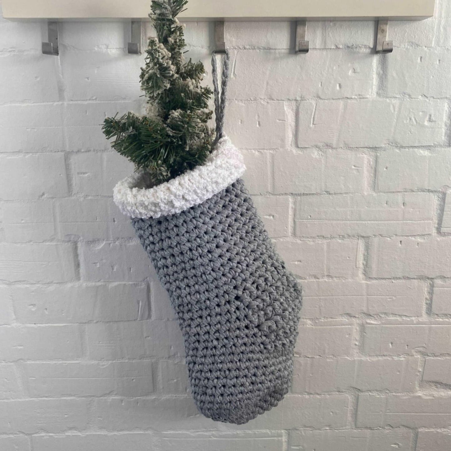 Chunky Knit Christmas Stocking - Silver Sparkly Christmas Decor
